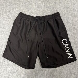 Calvin Klein Men's Swim Trunks, Size Medium, Black with White Signature Logo